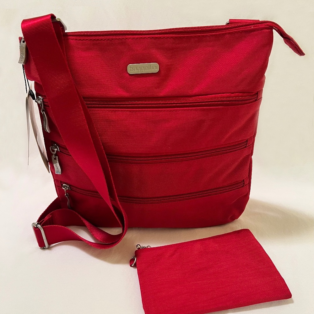 Baggallini Red Zipper Travel RFID Protected Crossbody Bag